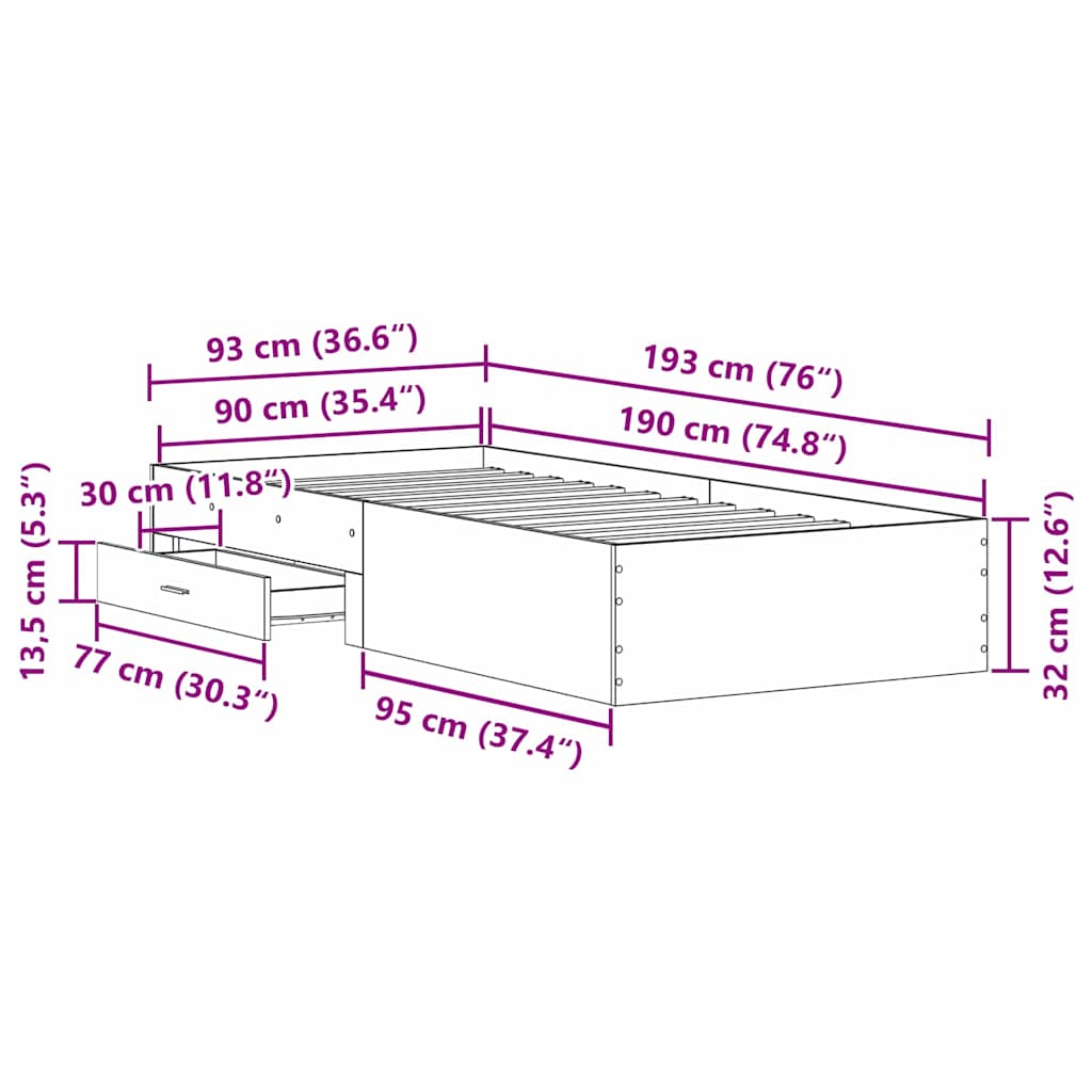 Rám Postele Staré Dřevo 90 X 190 Cm Kompozitní Dřevo