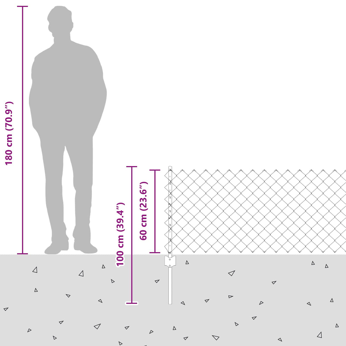 Plot S Řetězovým Odkazem A Sloupkem 10 X 0,6 M Šedá Síťovina