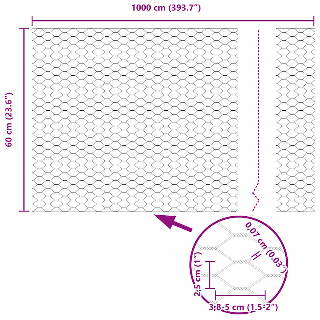 Hexagonální Plot S Podpěrou 10 X 0,6 M Ocel Potažená Pvc Šedá