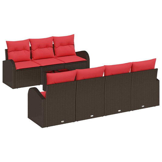 Set Pohovek 8 Ks 7-Počet Míst Hnědá A Červená Polyester