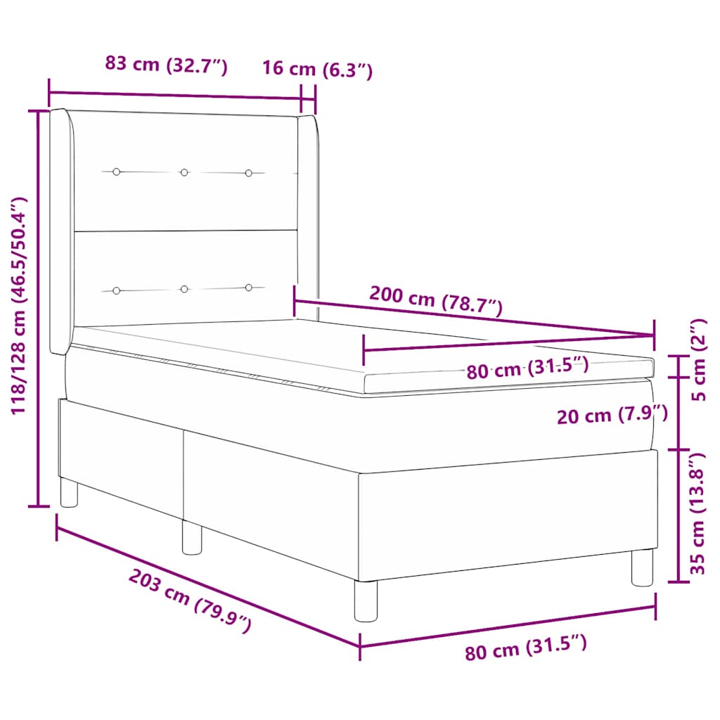 Postel S Boxspringem S Čelo Světle Šedá 80 X 200 Cm Textil