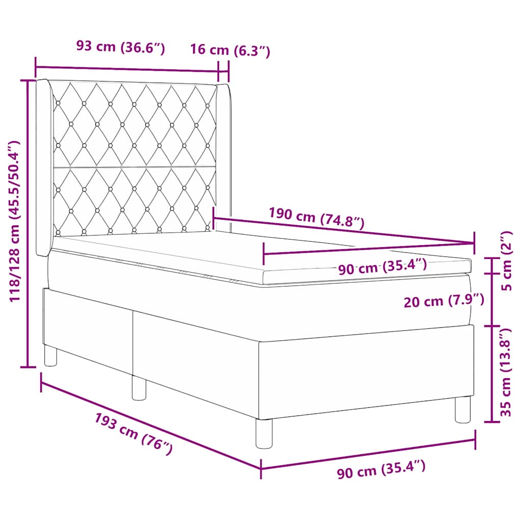 Postel S Boxspringem S Matrací Tmavě Šedá 90 X 190 Cm Samet