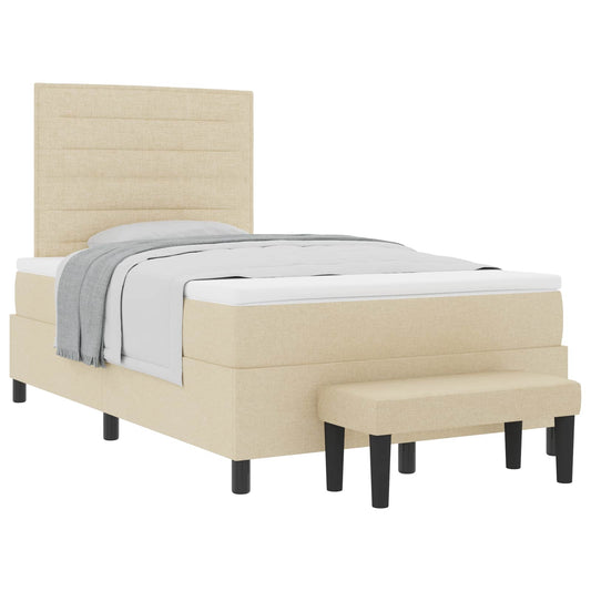 Postel S Boxspringem S Čelo Krémová 120 X 190 Cm Textil