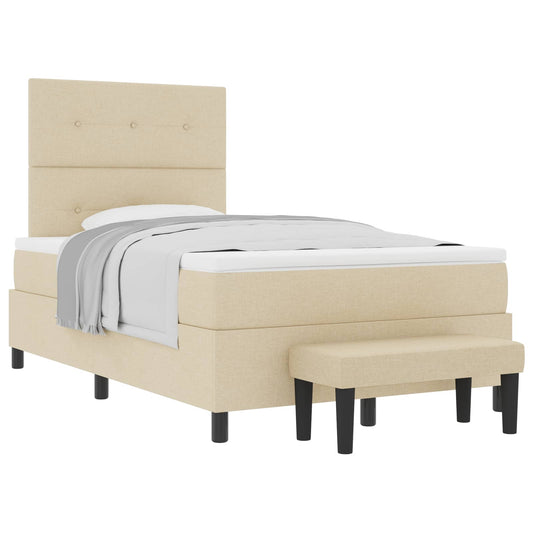 Postel S Boxspringem S Čelo Krémová 120 X 190 Cm Textil