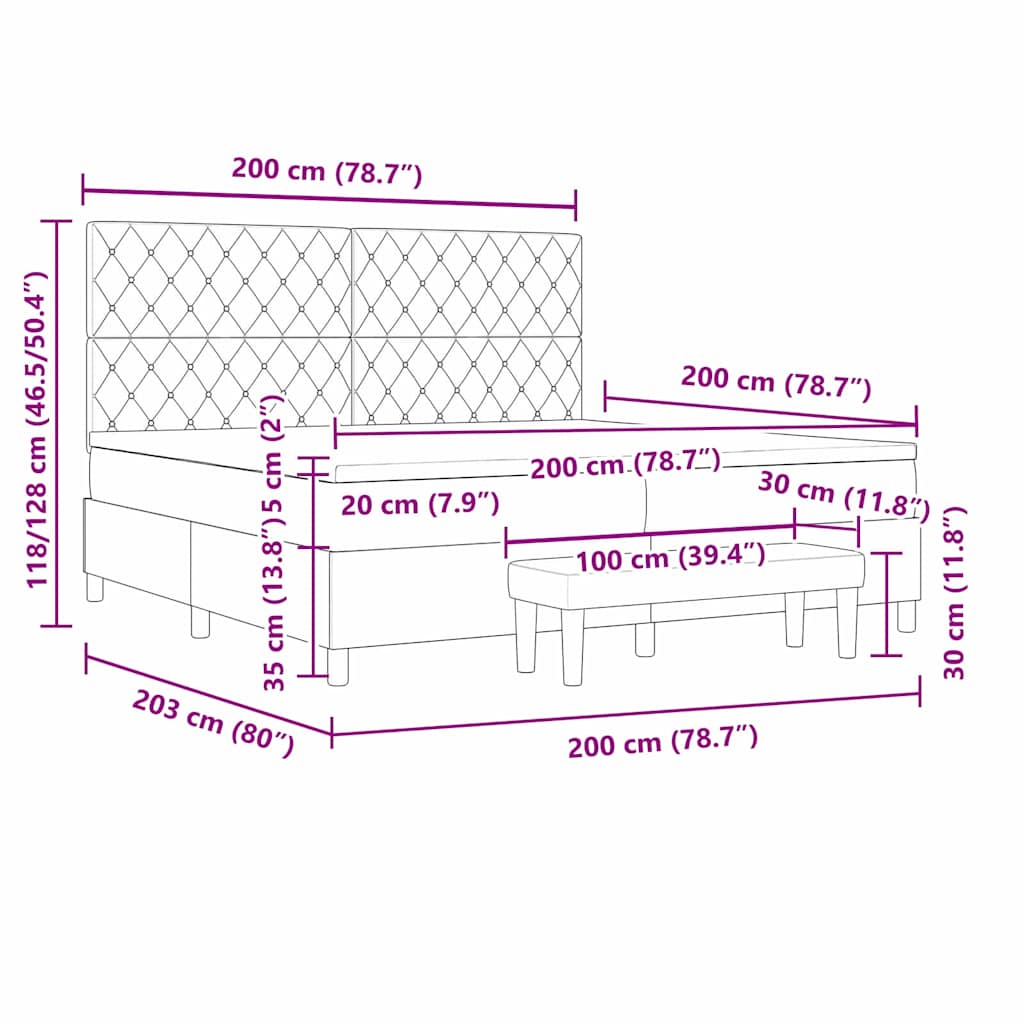 Postel S Boxspringem S Matrací Světle Šedá 200 X 200 Cm Samet