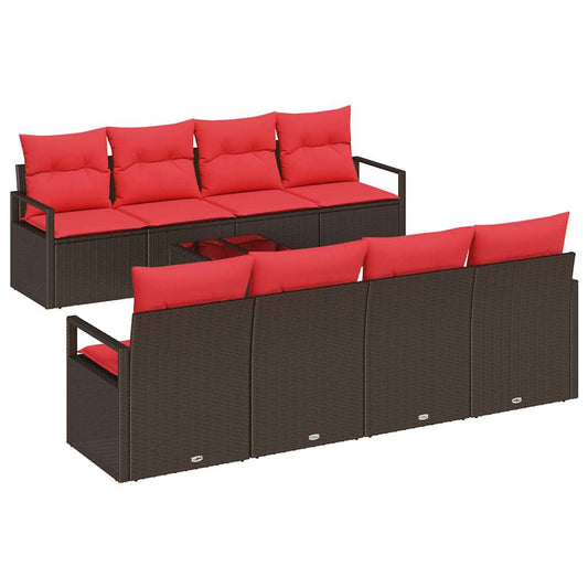 Set Pohovek 9 Ks 8-Počet Míst Beige A Červená Polyratan