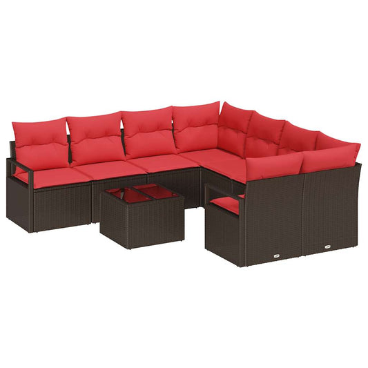 Set Pohovek 9 Ks 8-Počet Míst Beige A Červená Polyratan