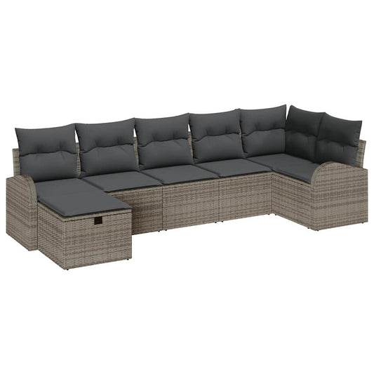 Set Pohovek S Polštářem S Úložištěm 7 Pcs Šedá Polyratan