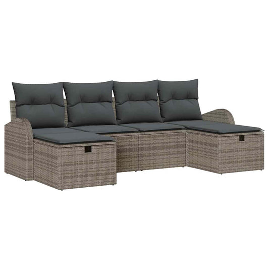 Set Pohovek S Polštářem S Úložištěm 6 Pcs Šedá Polyratan