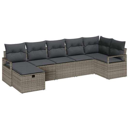 Set Pohovek S Polštářem S Úložištěm 7 Pcs Šedá Polyratan