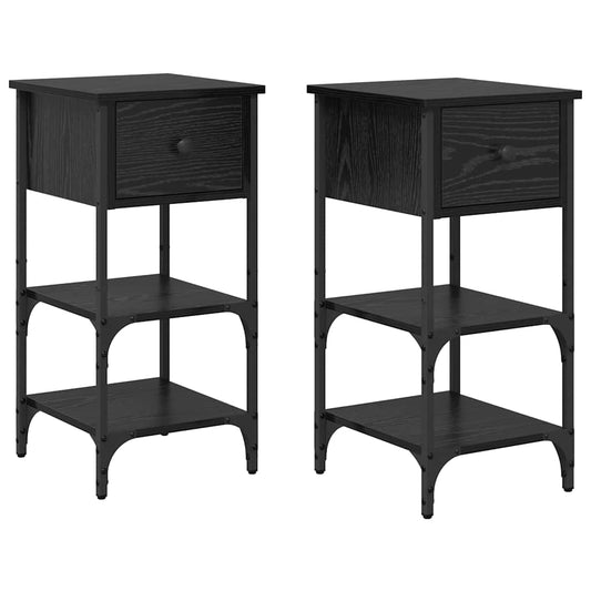 Noční Skříňka Se Zásuvkou 2 Pcs Černý Dub 33,5 X 36 X 70 Cm