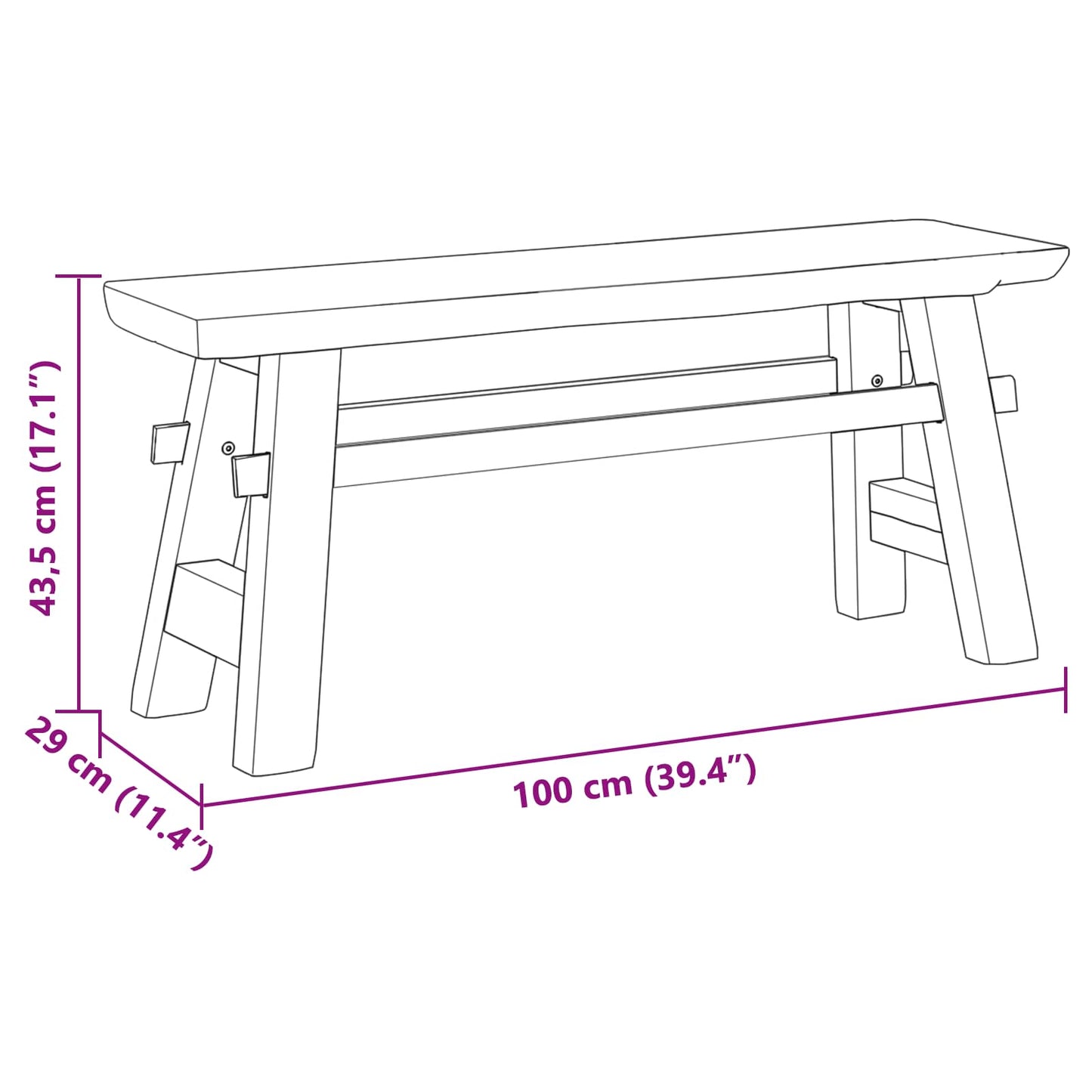 Lavice Přírodní 100 X 29 X 43,5 Cm Pevné Teakové Dřevo