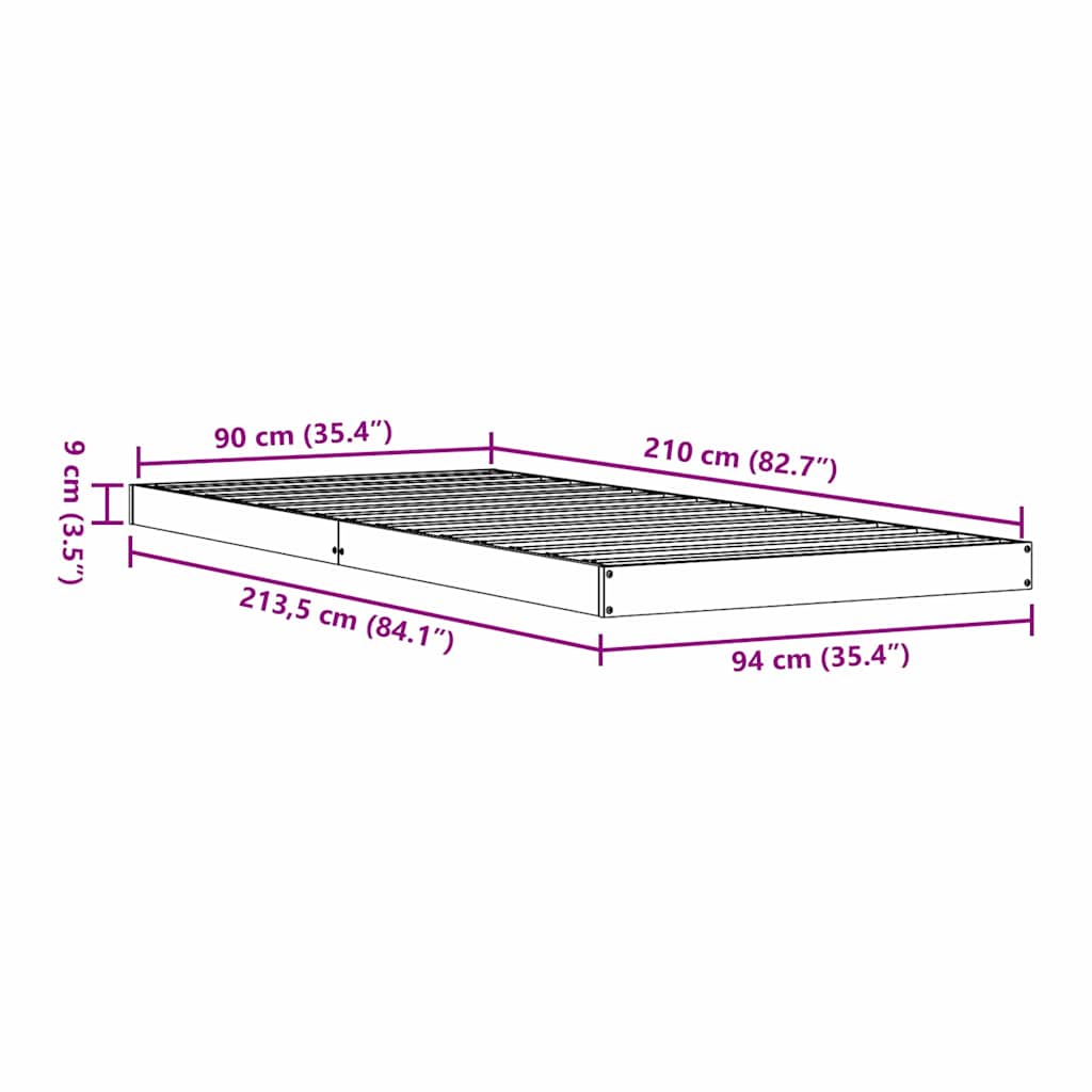 Rám Postele Bílá 90 X 210 Cm Masivní Borové Dřevo