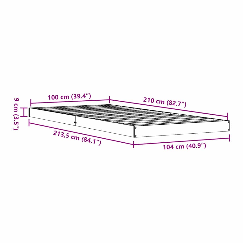 Rám Postele Bílá 100 X 210 Cm Masivní Borové Dřevo