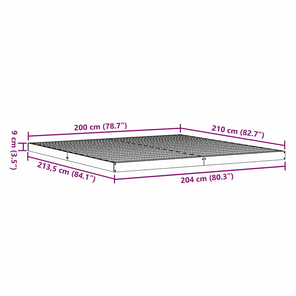 Rám Postele Přírodní 213,5 X 204 X 9 Cm Masivní Borové Dřevo