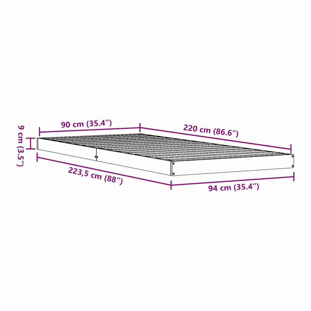 Rám Postele Přírodní 90 X 220 Cm Masivní Borové Dřevo