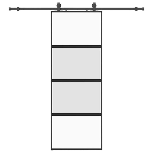 Posuvné Dveře Se Sadou Kování Černé 76X205 Cm Tvrzené Sklo Černá A Matná