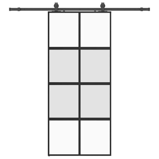 Posuvné Dveře Se Sadou Kování Černé 90X205 Cm Tvrzené Sklo Černá A Matná
