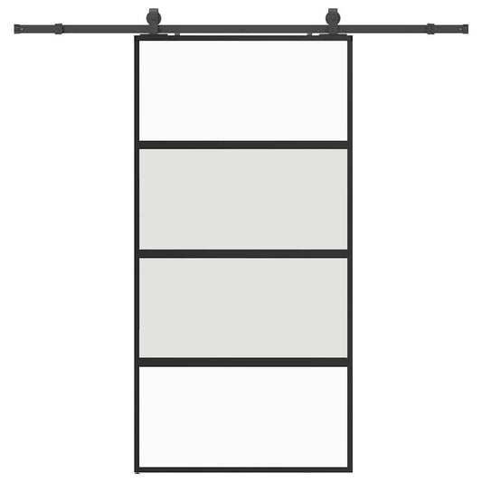 Posuvné Dveře Se Sadou Kování Černé 102,5X205 Cm Tvrzené Sklo