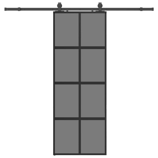 Posuvné Dveře Se Sadou Kování Černé 76X205 Cm Tvrzené Sklo Černá A Tmavě Průhledná