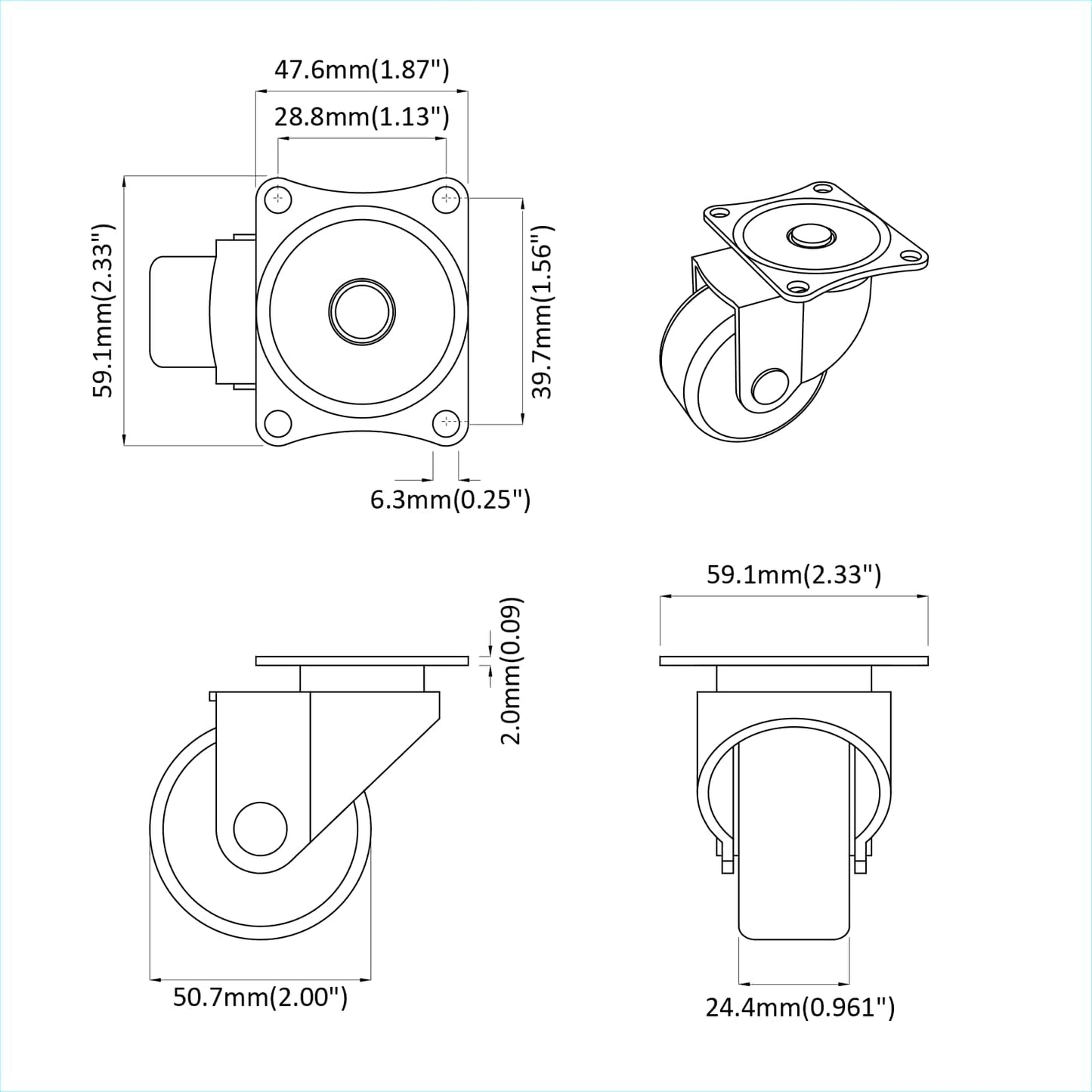 Otáčecí Kolečko 12 Pcs Stříbrná 60 X 60 X 50 Mm Železo A Nylon
