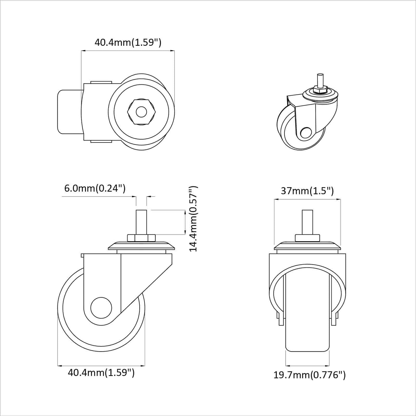 Otáčecí Kolečko 2 Pcs Černá 40,4 X 40,4 X 19,7 Mm