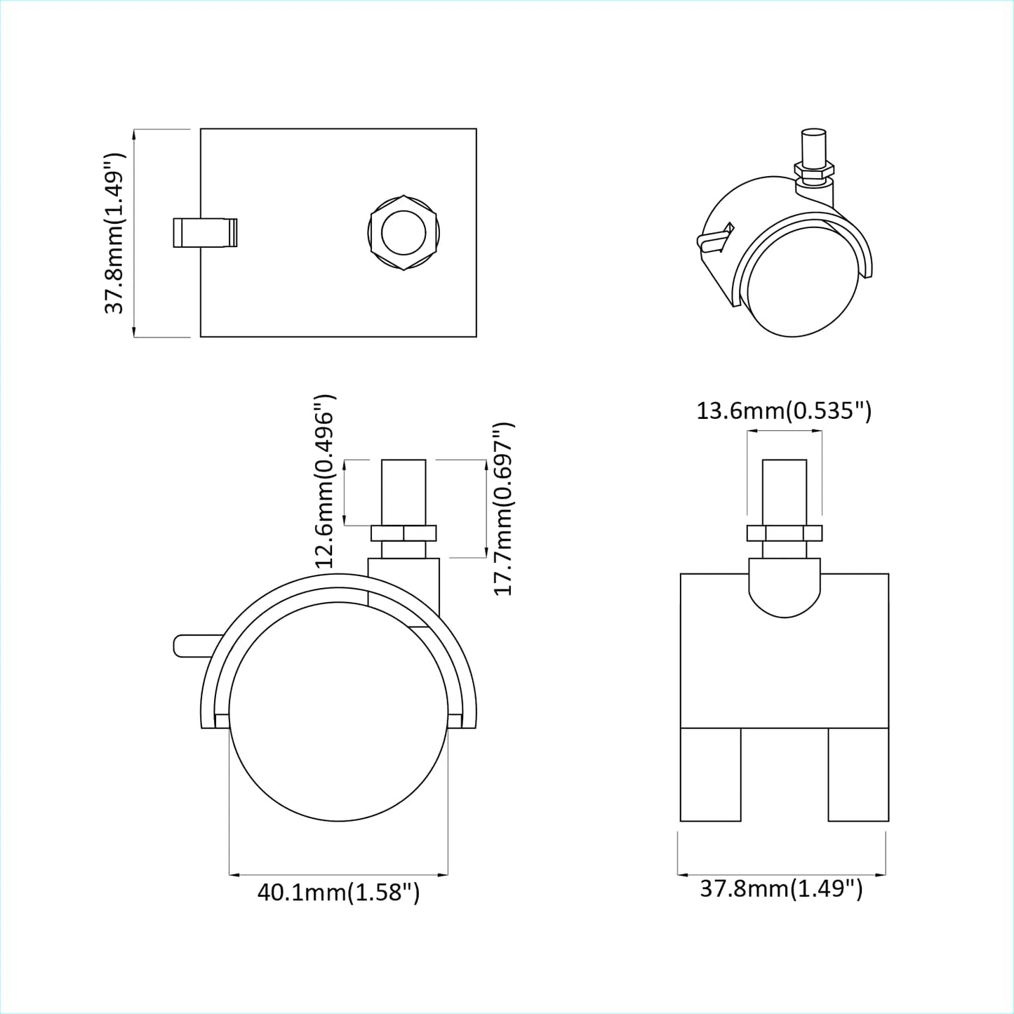 Kolečko 2 Pcs Černá A Stříbrná 40,1 X 40,1 X 37,8 Mm