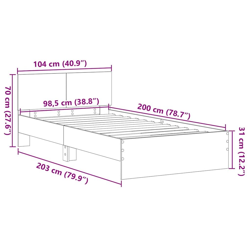 Rám Postele S Čelo Černý Dub 203 X 104 X 70 Cm Kompozitní Dřevo