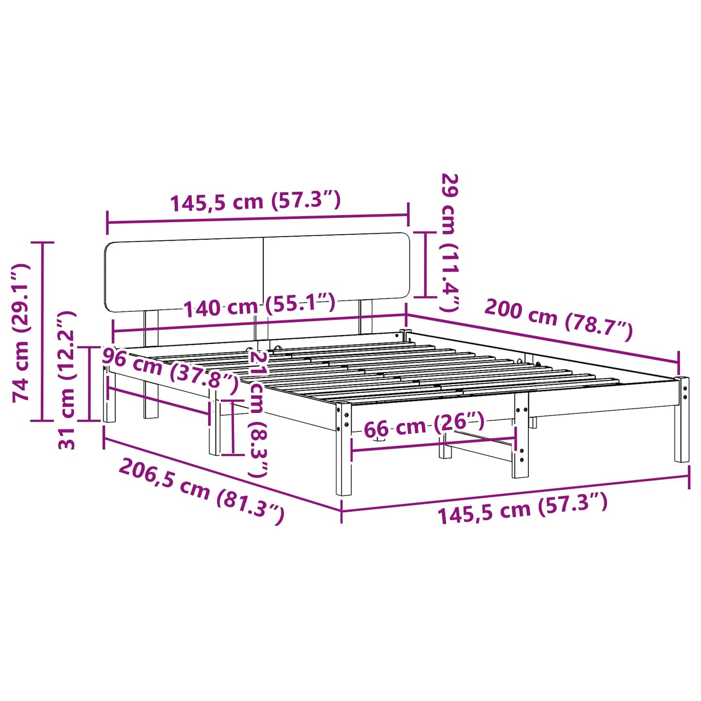 Rám Postele S Čelo Bílá 140 X 200 Cm Masivní Borové Dřevo