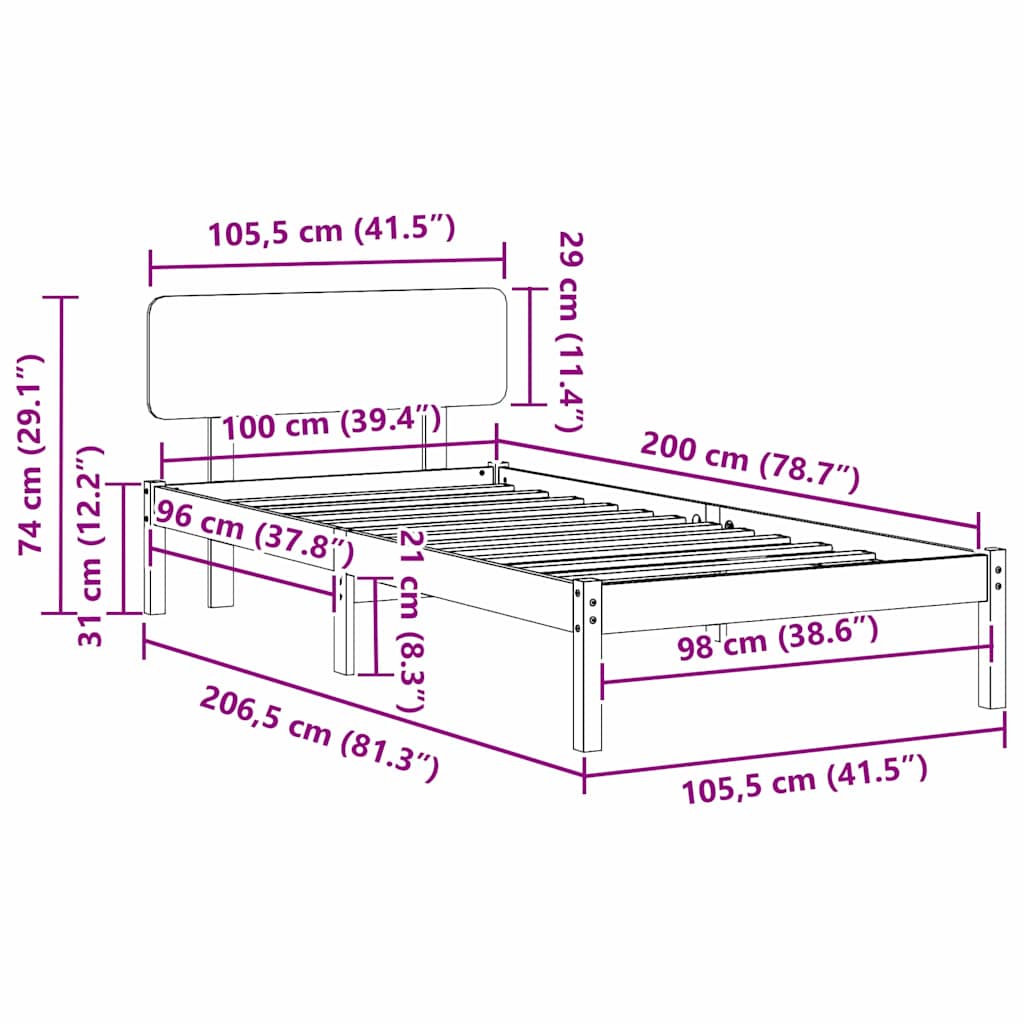 Rám Postele S Čelo Bílá 100 X 200 Cm Masivní Borové Dřevo