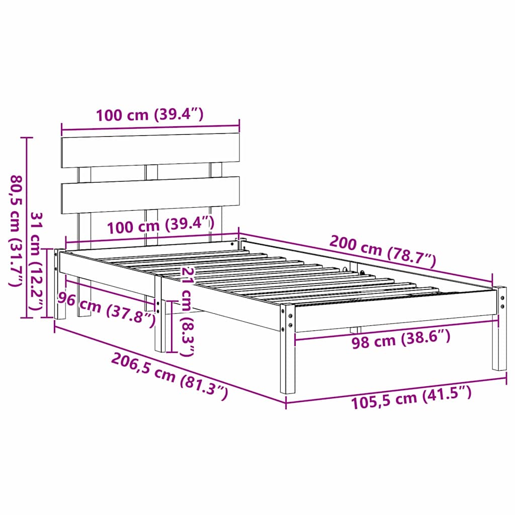 Rám Postele S Čelo Hnědá 100 X 200 Cm Masivní Borové Dřevo