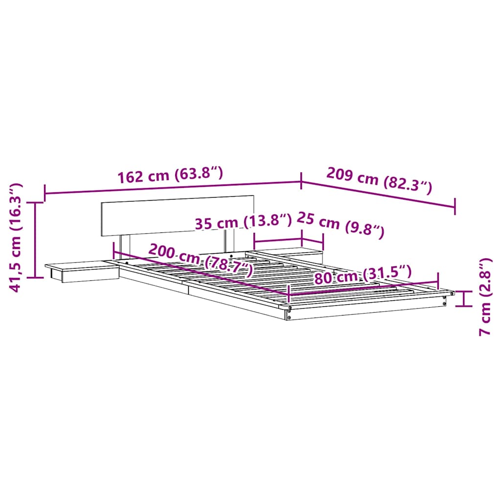 Rám Postele Hnědá 80 X 200 Cm Dřevo