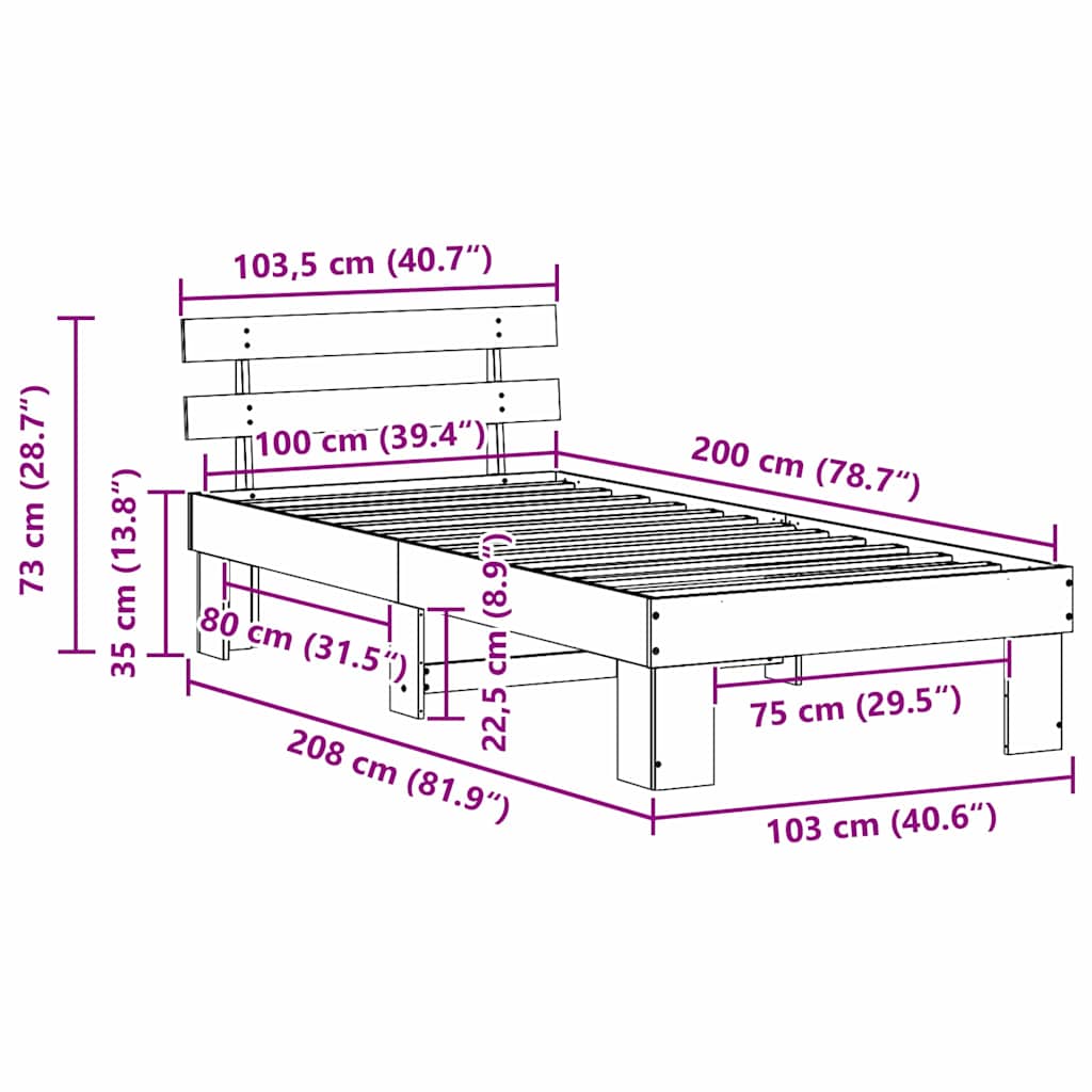 Rám Postele Voskově Hnědá 100 X 200 Cm Masivní Borové Dřevo