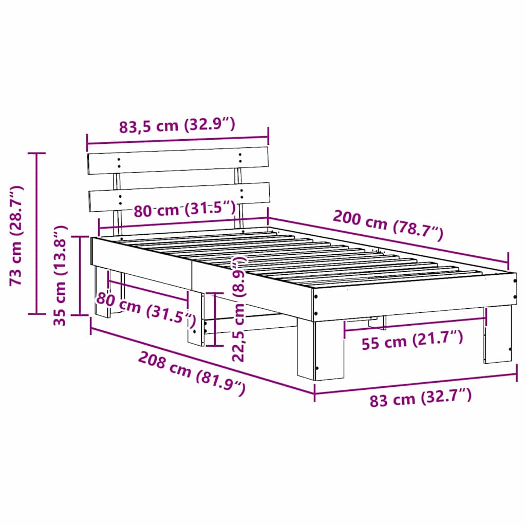 Rám Postele Voskově Hnědá 80 X 200 Cm Masivní Borové Dřevo