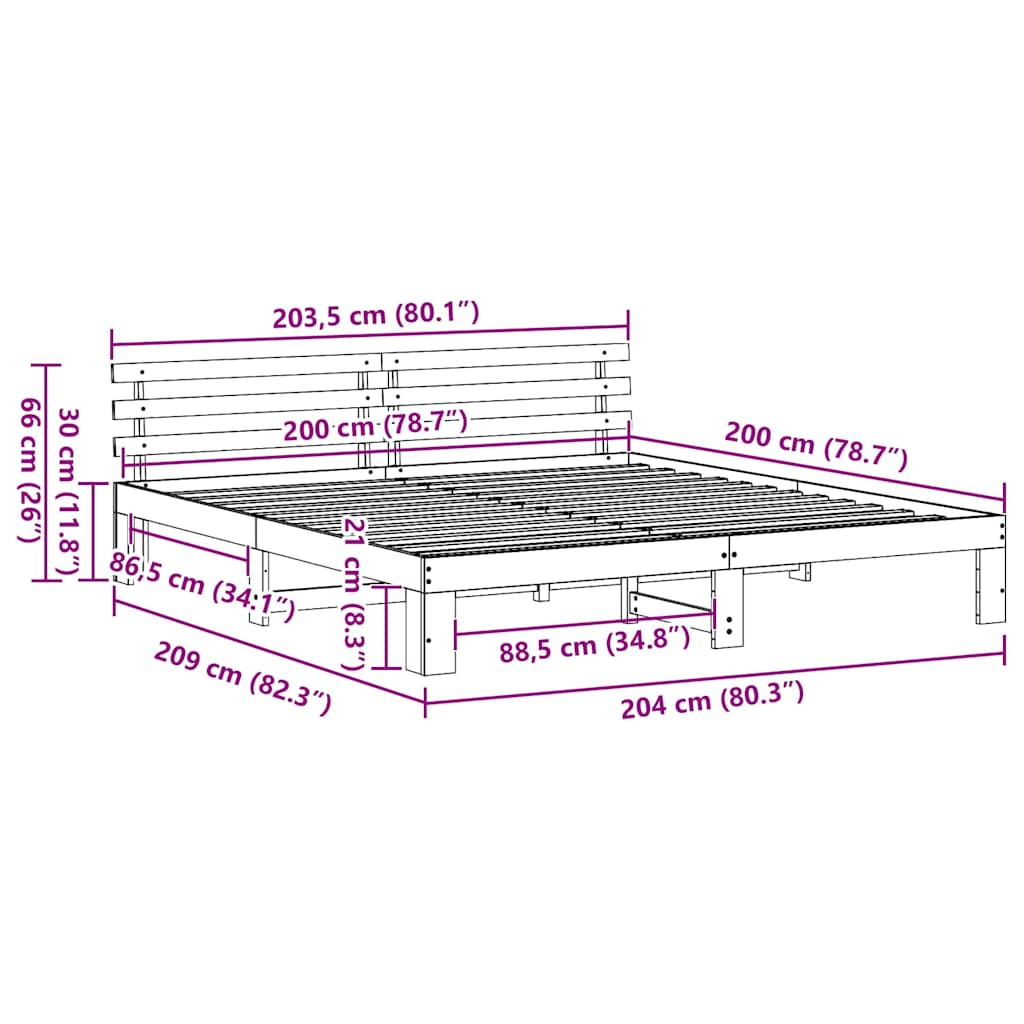 Rám Postele Voskově Hnědá 200 X 200 Cm Masivní Borové Dřevo