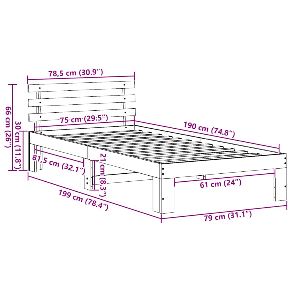 Rám Postele Voskově Hnědá 75 X 190 Cm Masivní Borové Dřevo