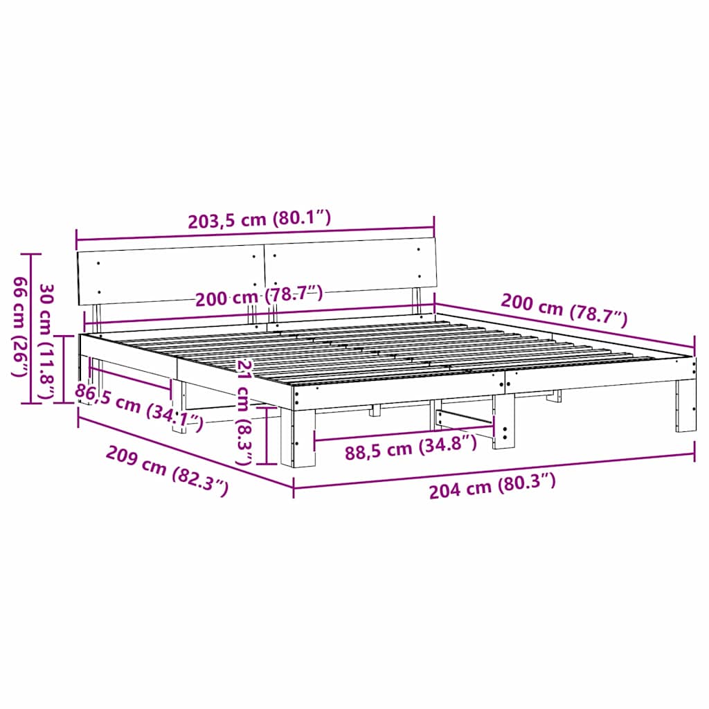 Rám Postele S Čelo Bílá 200 X 200 Cm Masivní Borové Dřevo