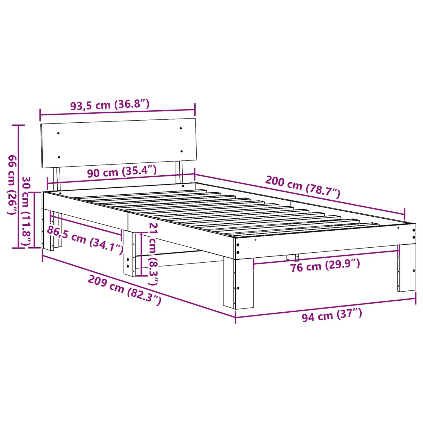 Rám Postele Voskově Hnědá 90 X 200 Cm Masivní Borové Dřevo