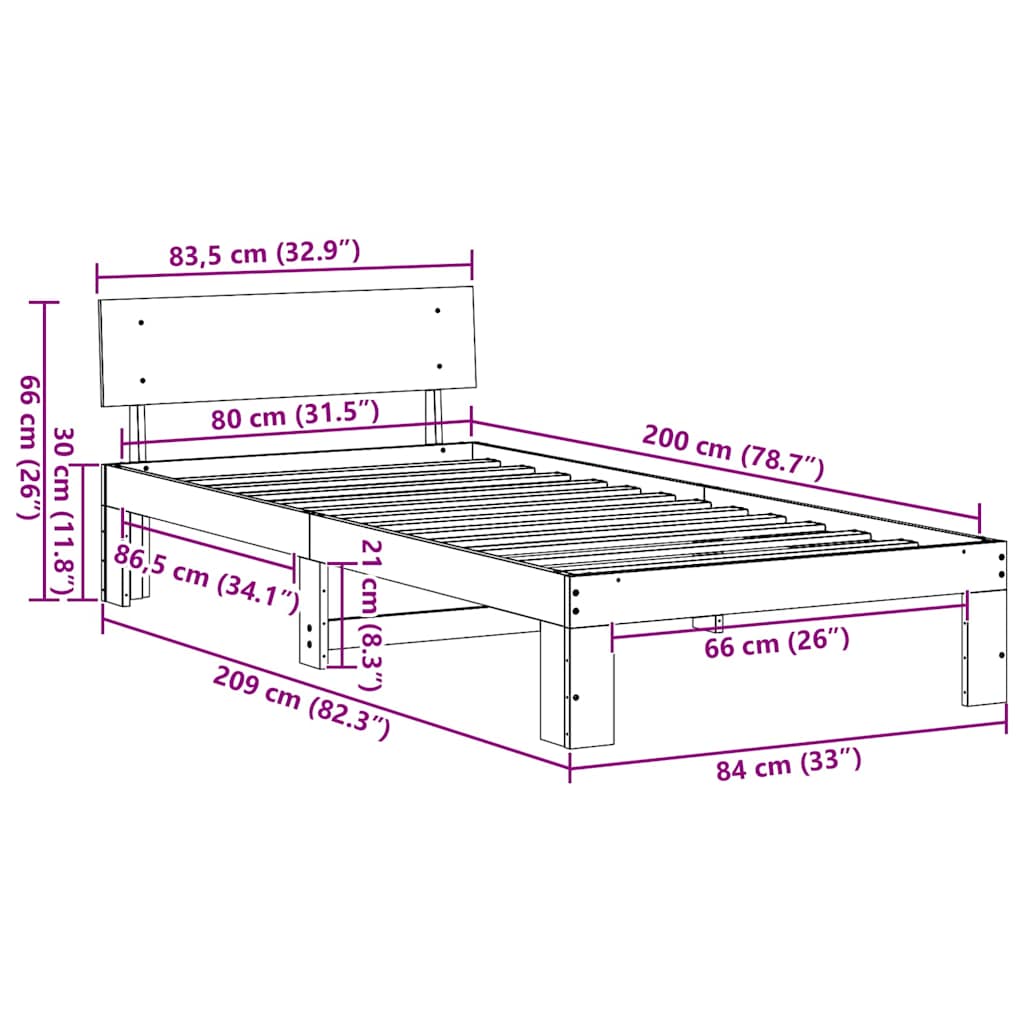 Rám Postele S Čelo Bílá 80 X 200 Cm Masivní Borové Dřevo