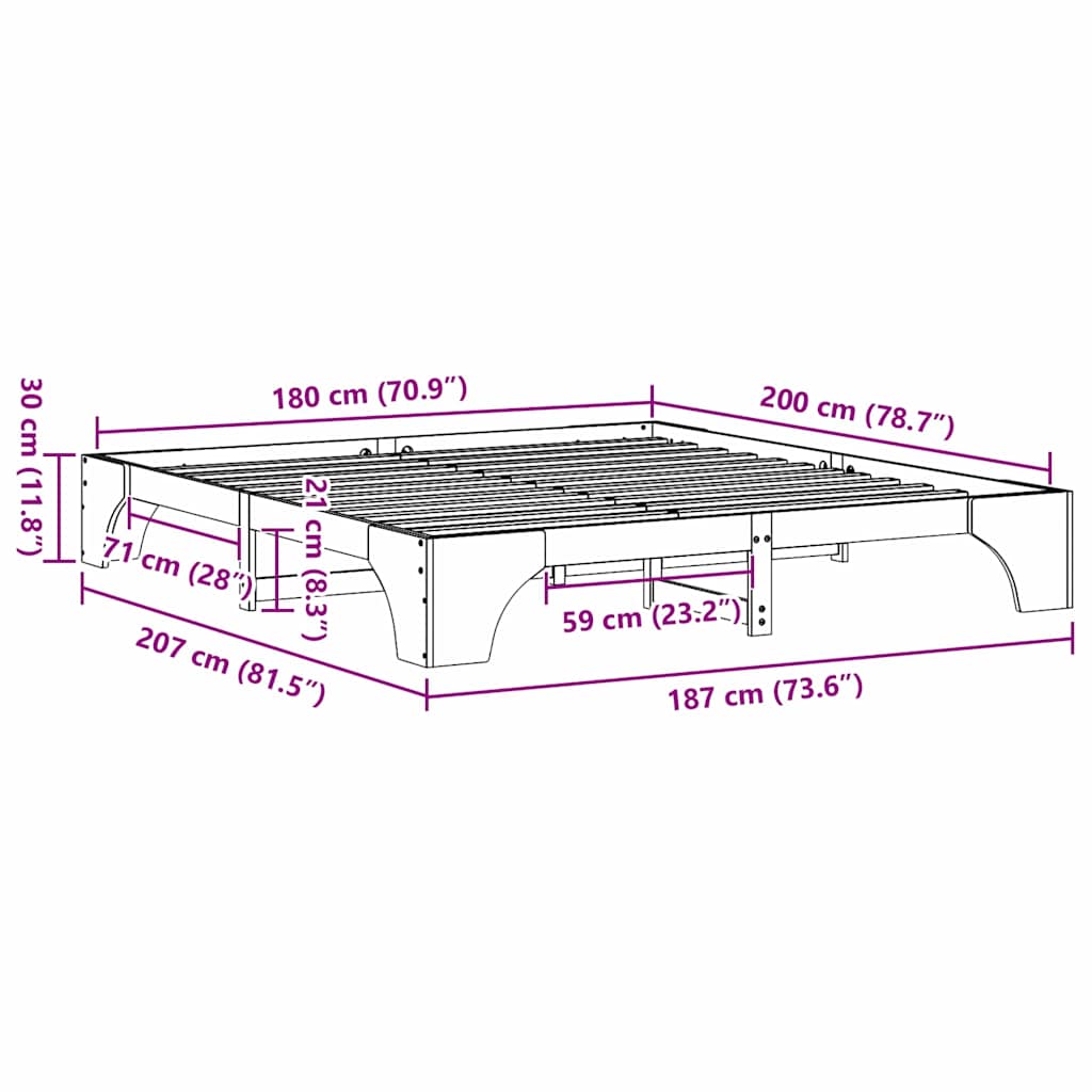 Rám Postele Přírodní 180 X 200 Cm Masivní Borové Dřevo