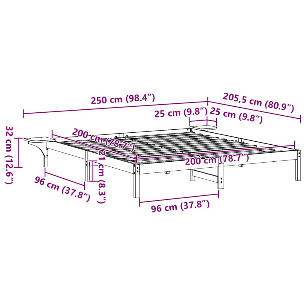 Rám Postele Přírodní 200 X 200 Cm Masivní Borové Dřevo