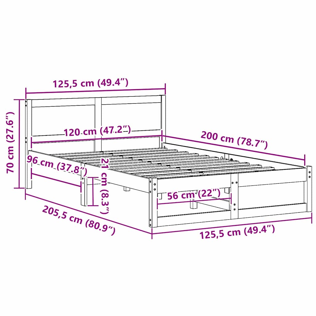 Rám Postele S Čelo Bílá 120 X 200 Cm Masivní Borové Dřevo