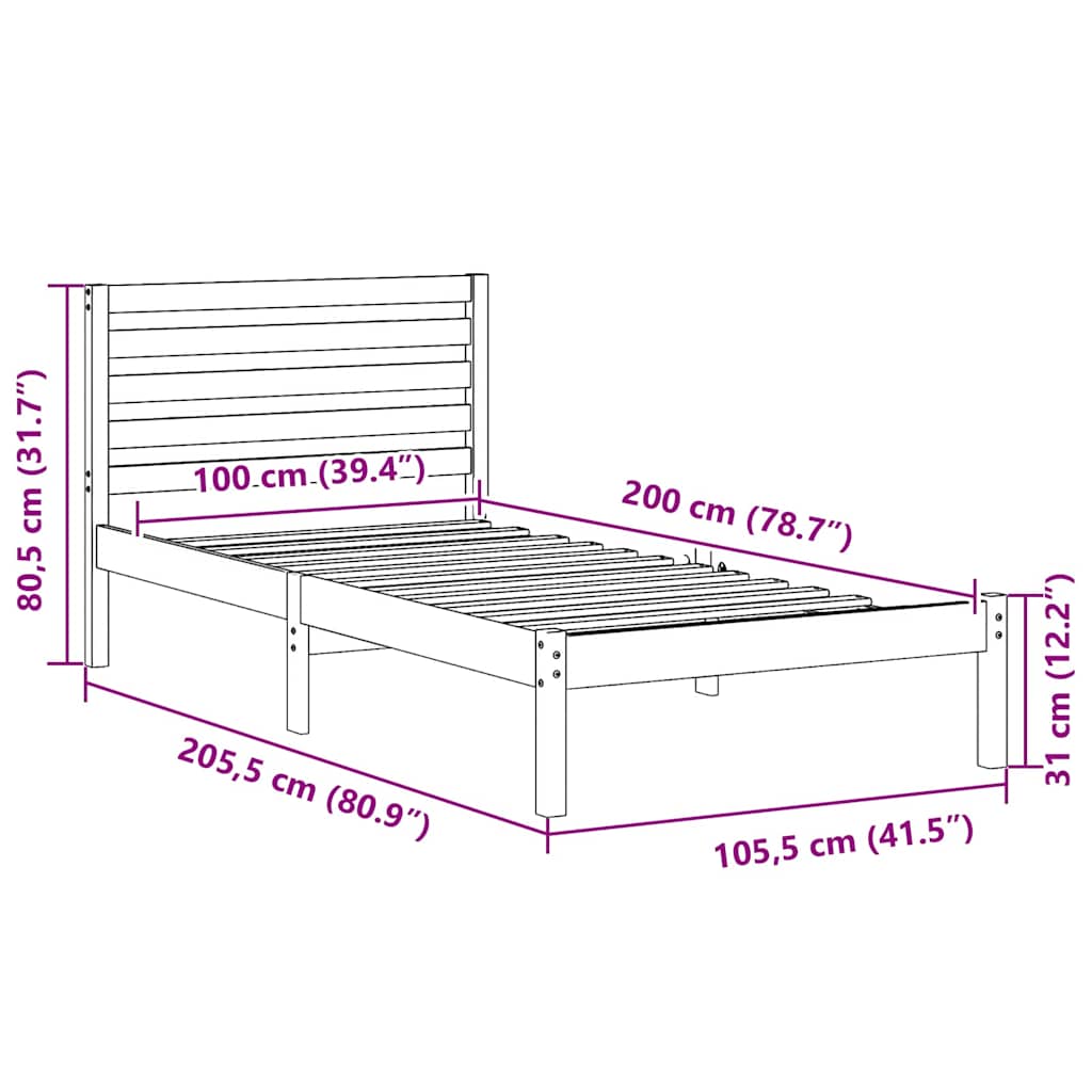Rám Postele S Čelo Bílá 75 X 190 Cm Masivní Borové Dřevo