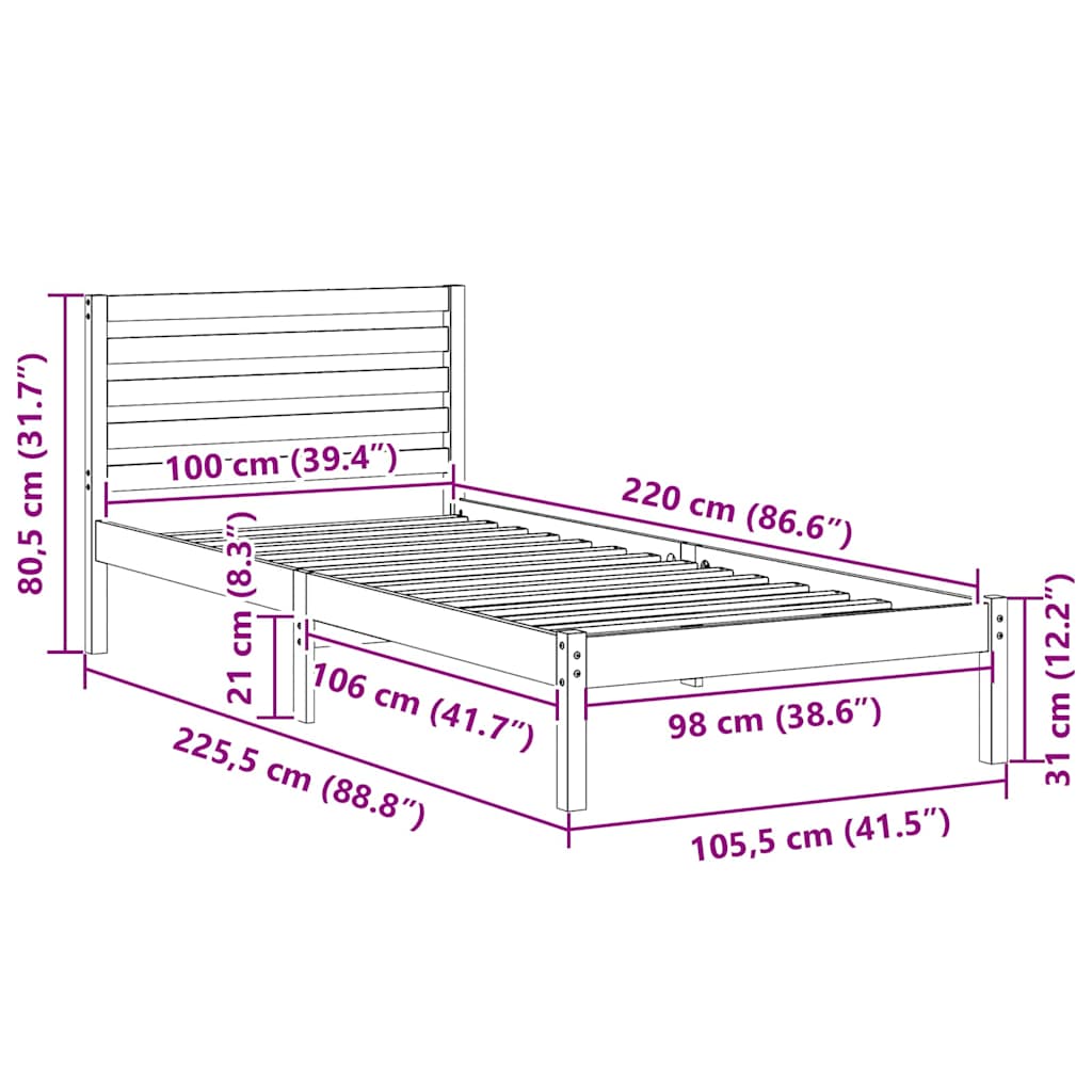 Rám Postele S Čelo Hnědá 100 X 220 Cm Masivní Borové Dřevo