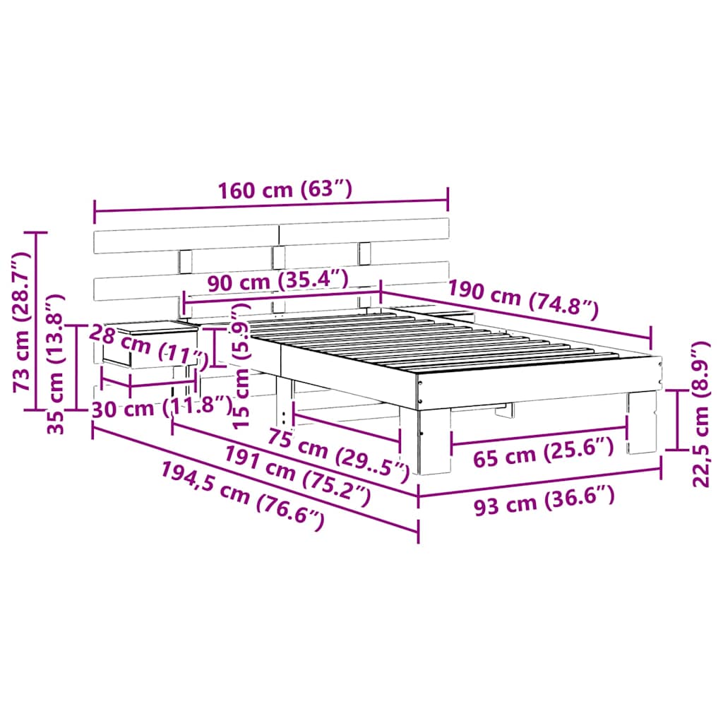 Rám Postele S Čelo Bílá 90 X 190 Cm Masivní Borové Dřevo