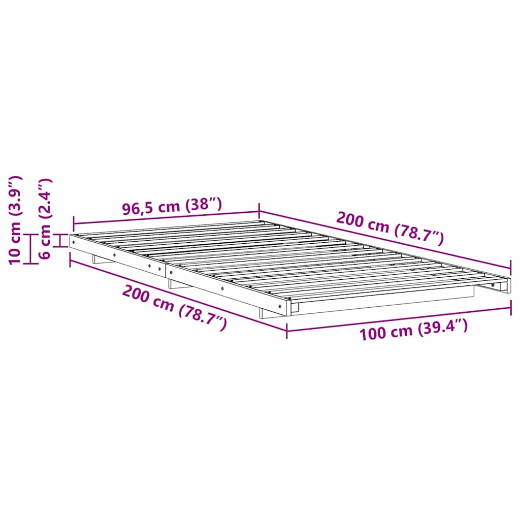 Rám Postele Bílá 100 X 200 Cm Masivní Borové Dřevo