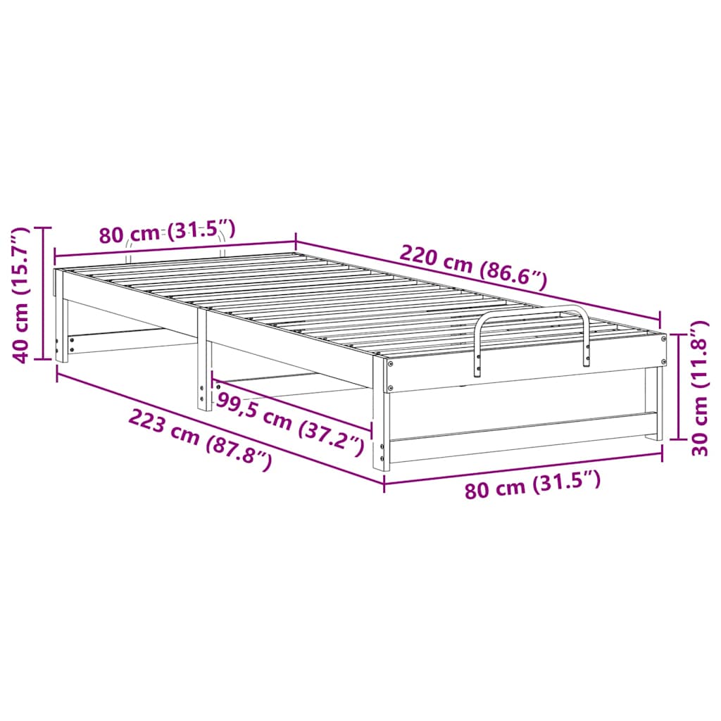 Rám Postele Hnědá 80 X 220 Cm Masivní Borové Dřevo