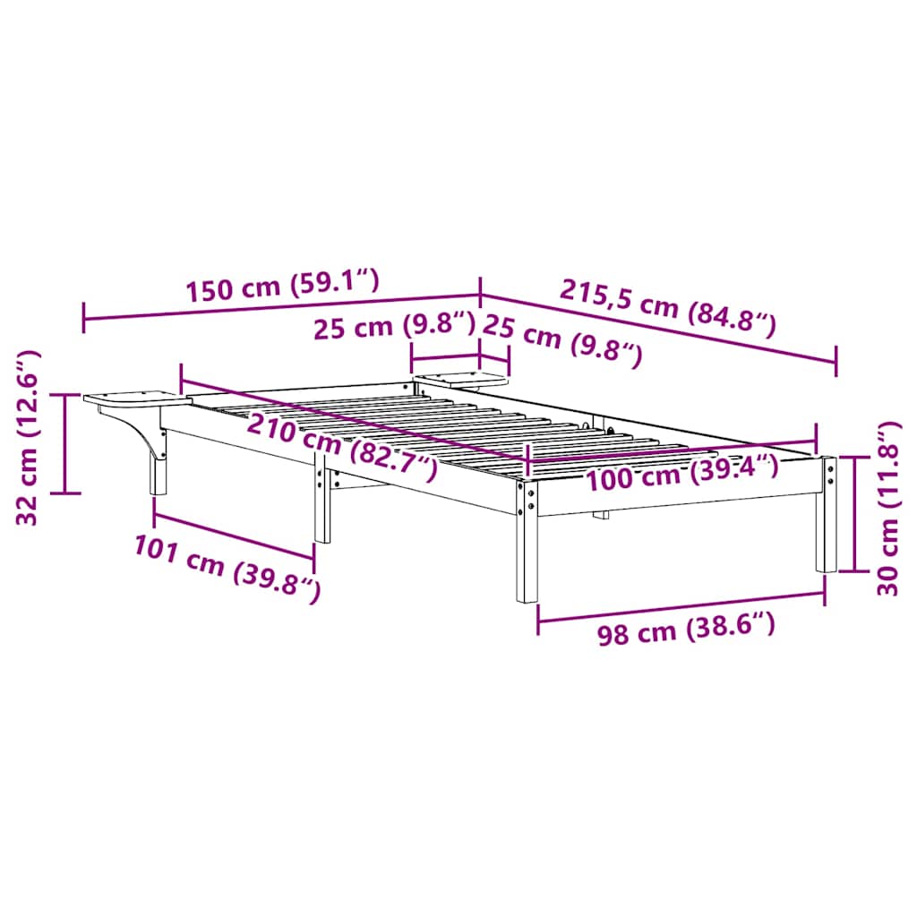 Postelový Rám S Nočními Stolky Přírodní 100 X 210 Cm