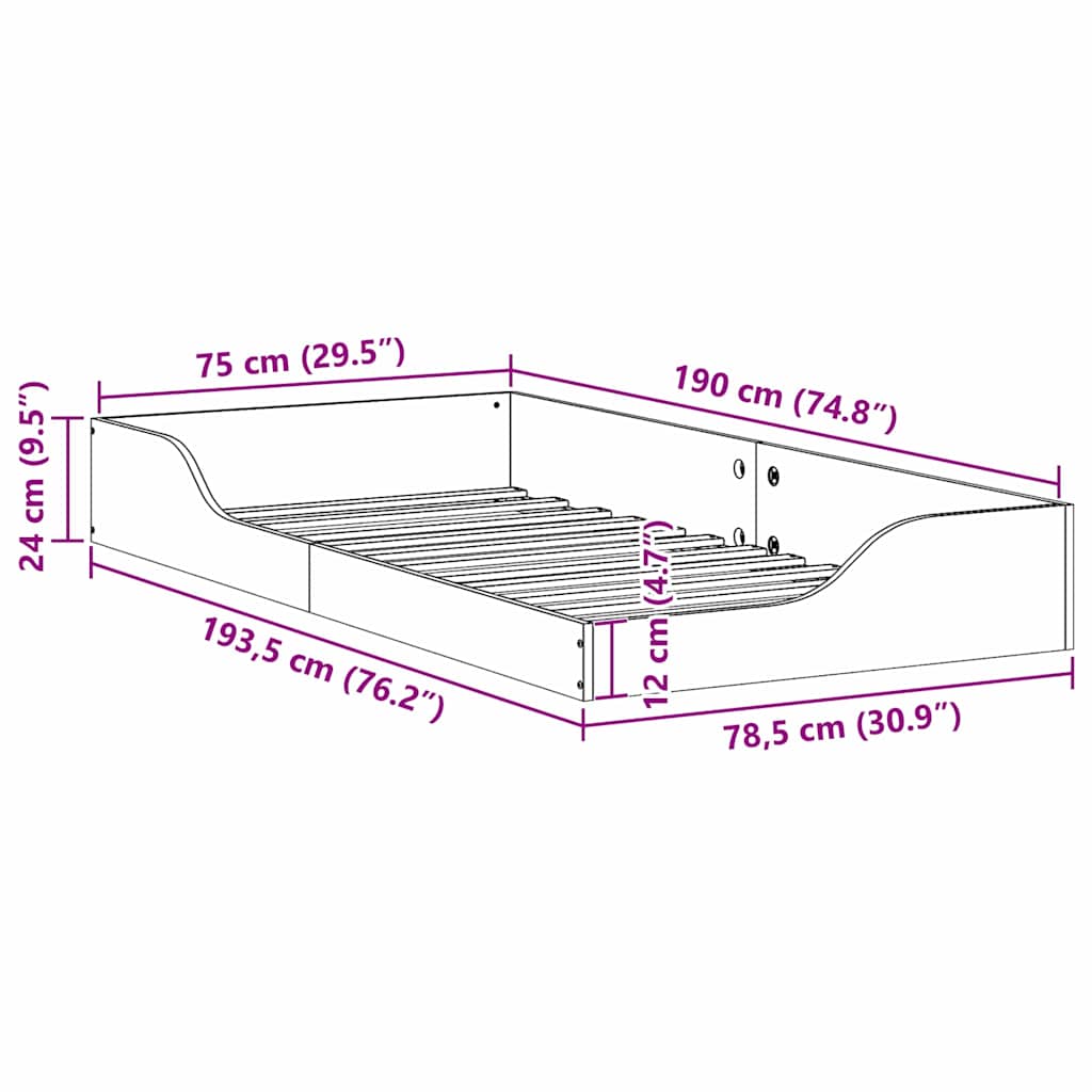 Rám Postele Bílá 75 X 190 Cm Masivní Borové Dřevo