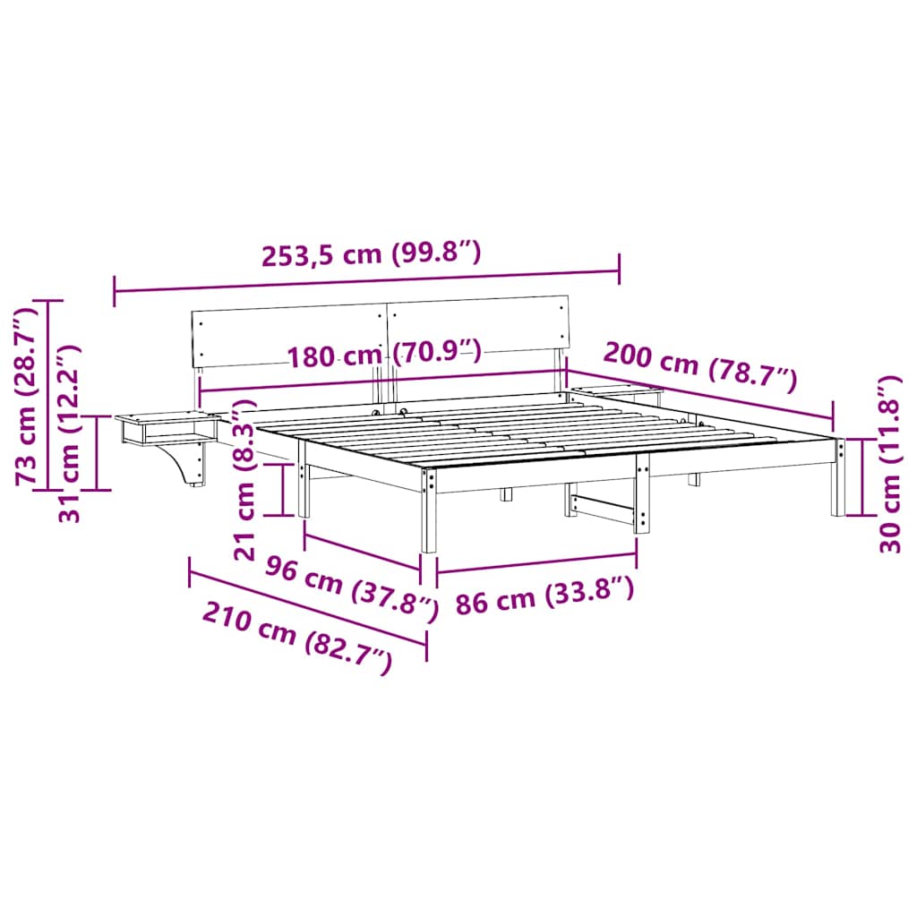 Rám Postele S Čelo Hnědá 180 X 200 Cm Masivní Borové Dřevo
